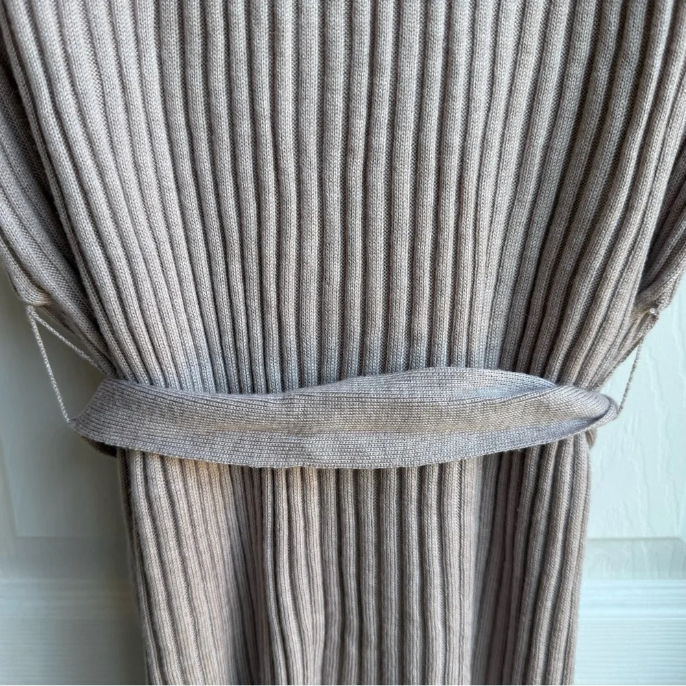 H&M MAMA Maternity Long Ribbed Knit Belted Beige Sweater, Size Small - Picture 5 of 7